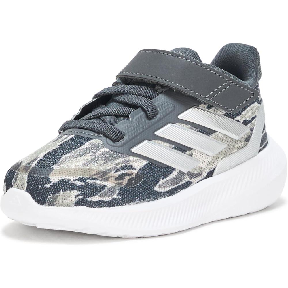 imageadidas Kids Run Falcon 5 Elastic Lace ampamp Strap ShoeSilver PebbleSilver MetallicCarbon