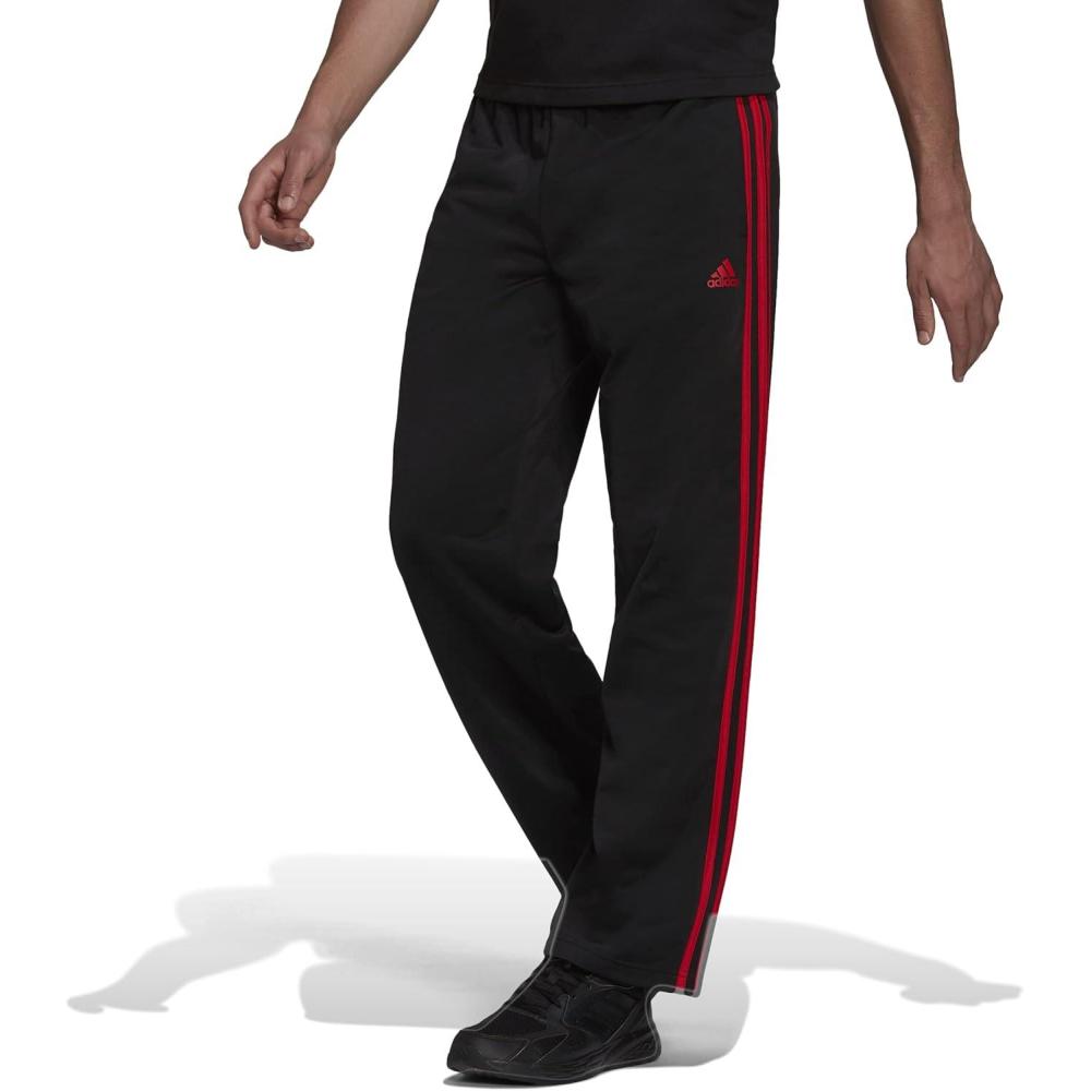 imageadidas Mens Essentials Warmup Open Hem 3stripes Tracksuit BottomsBlackScarlet