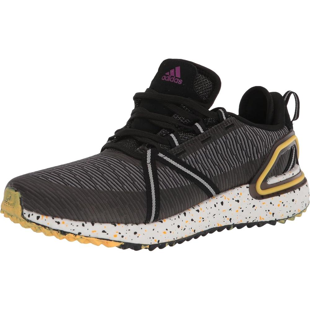 imageadidas Mens Solarthon Spikeless Golf ShoeCore BlackPurpleSolar Gold