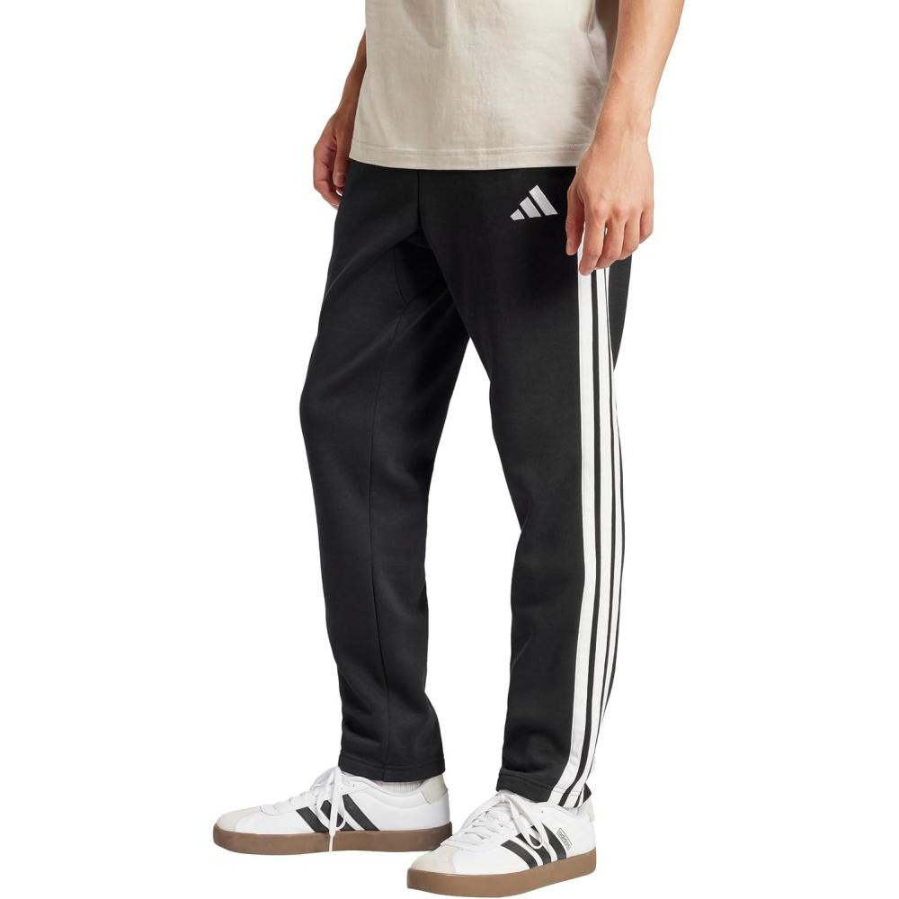 imageadidas Originals Mens Essentials 3Stripes Fleece Open Hem PantsBlackWhite