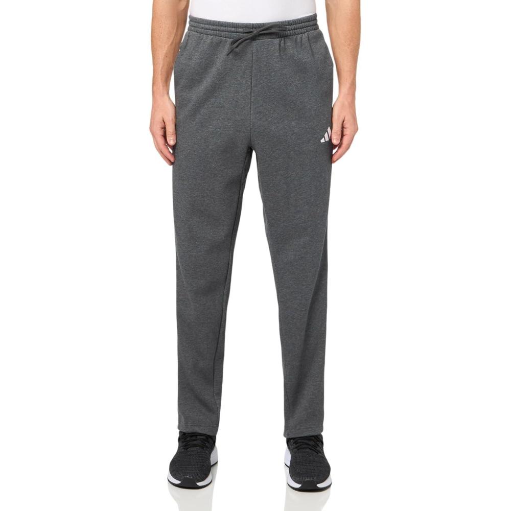 imageadidas Originals Mens Essentials 3Stripes Fleece Open Hem PantsDark Grey HeatherWhite