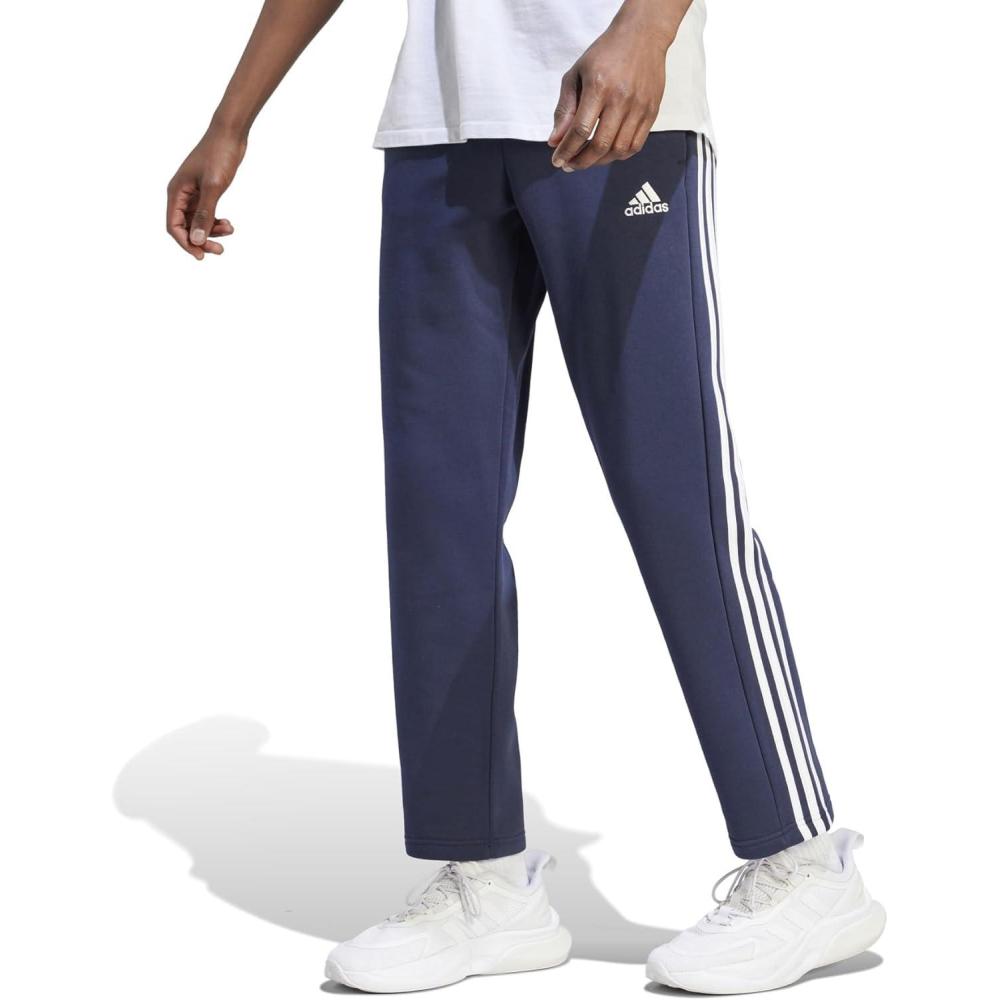 imageadidas Originals Mens Essentials 3Stripes Fleece Open Hem PantsLegend Ink