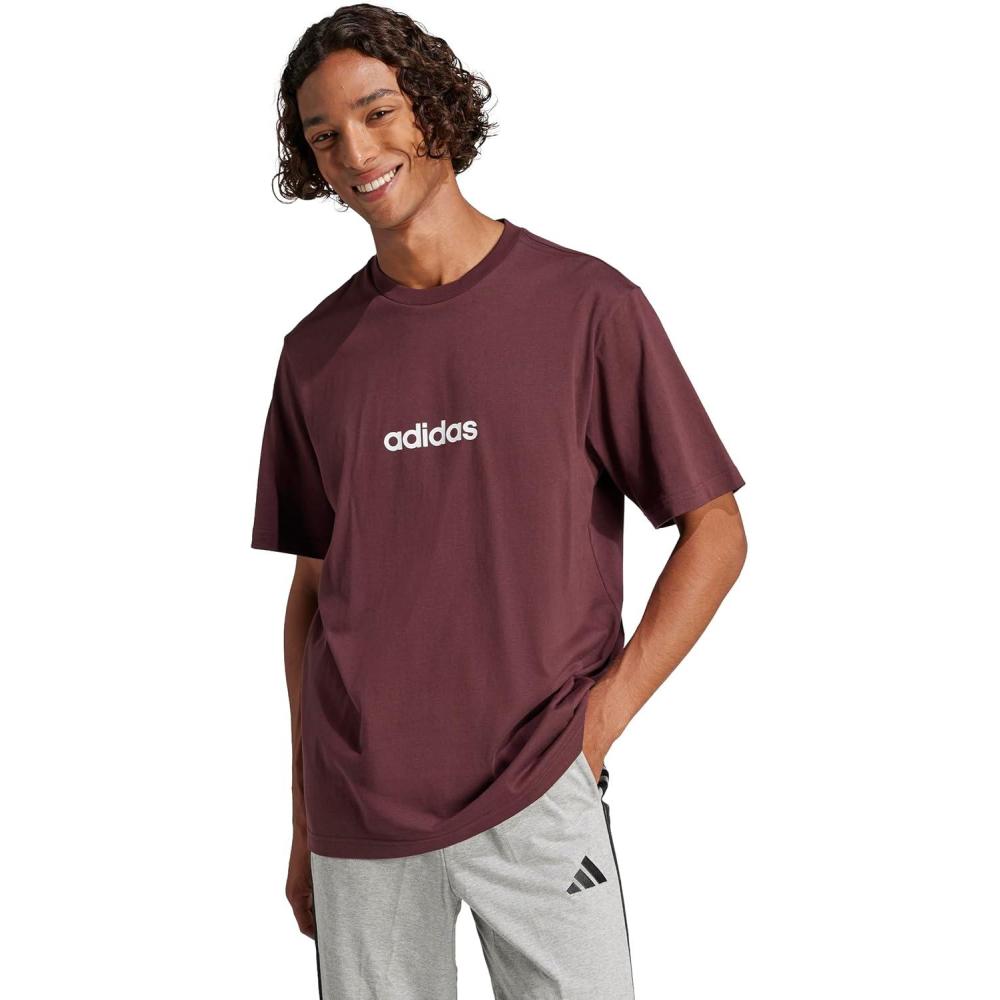 imageadidas Originals Mens Essentials Linear Single Jersey TShirtAurora RubyWhite