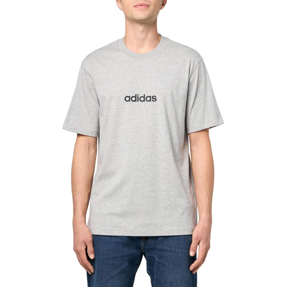 imageadidas Originals Mens Essentials Linear Single Jersey TShirtGrey HeatherBlack