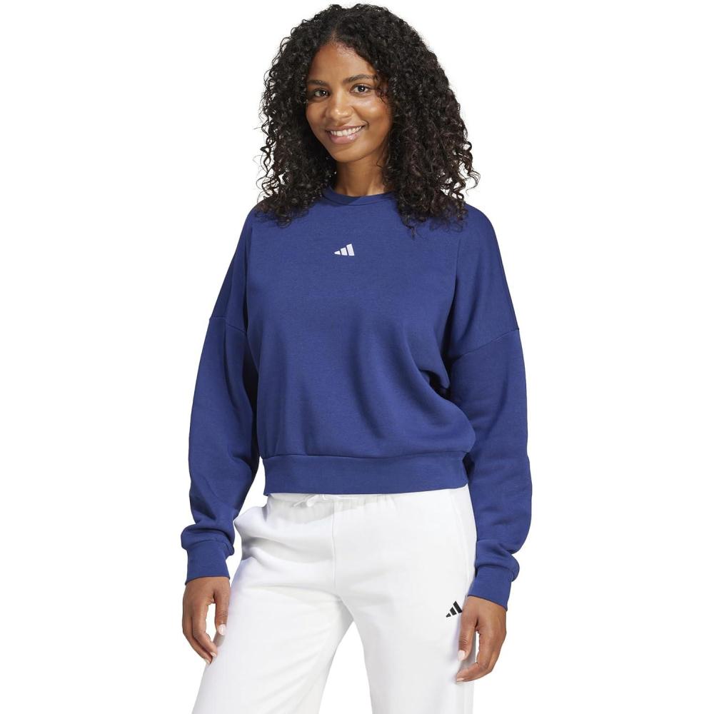 imageadidas Originals Womens Essentials Small Logo Feel Cozy SweatshirtDark BlueWhite