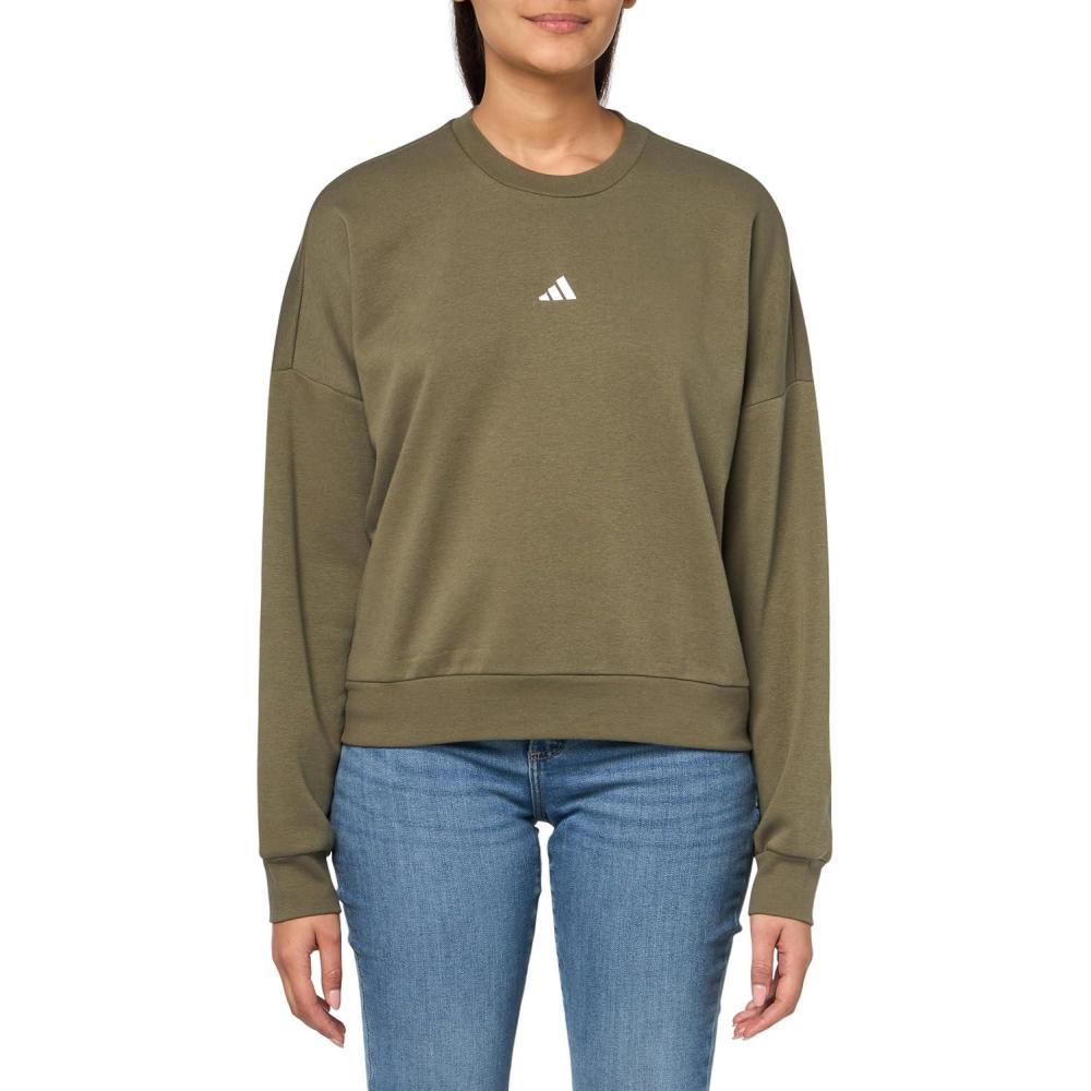 imageadidas Originals Womens Essentials Small Logo Feel Cozy SweatshirtOlive StrataWhite