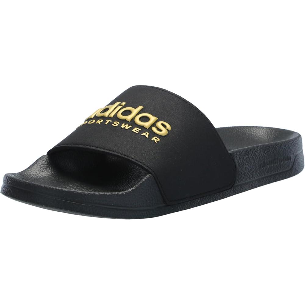 imageadidas Unisex Adult Adilette Shower Slip On SlidesBlackBlackMatte Gold