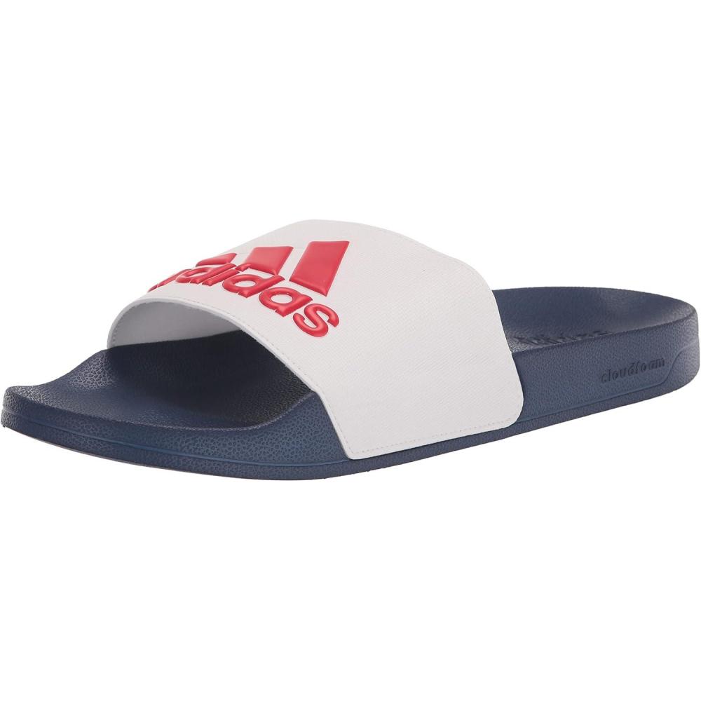 imageadidas Unisex Adult Adilette Shower Slip On SlidesWhiteBetter ScarletVictory Blue