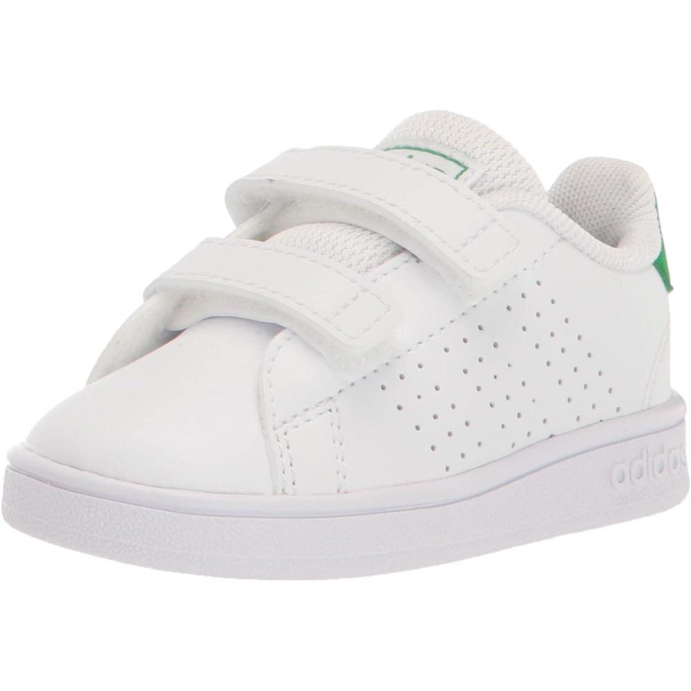 imageadidas UnisexChild Advantage Tennis ShoeFtwr WhiteGreenCore Black Cross Strap
