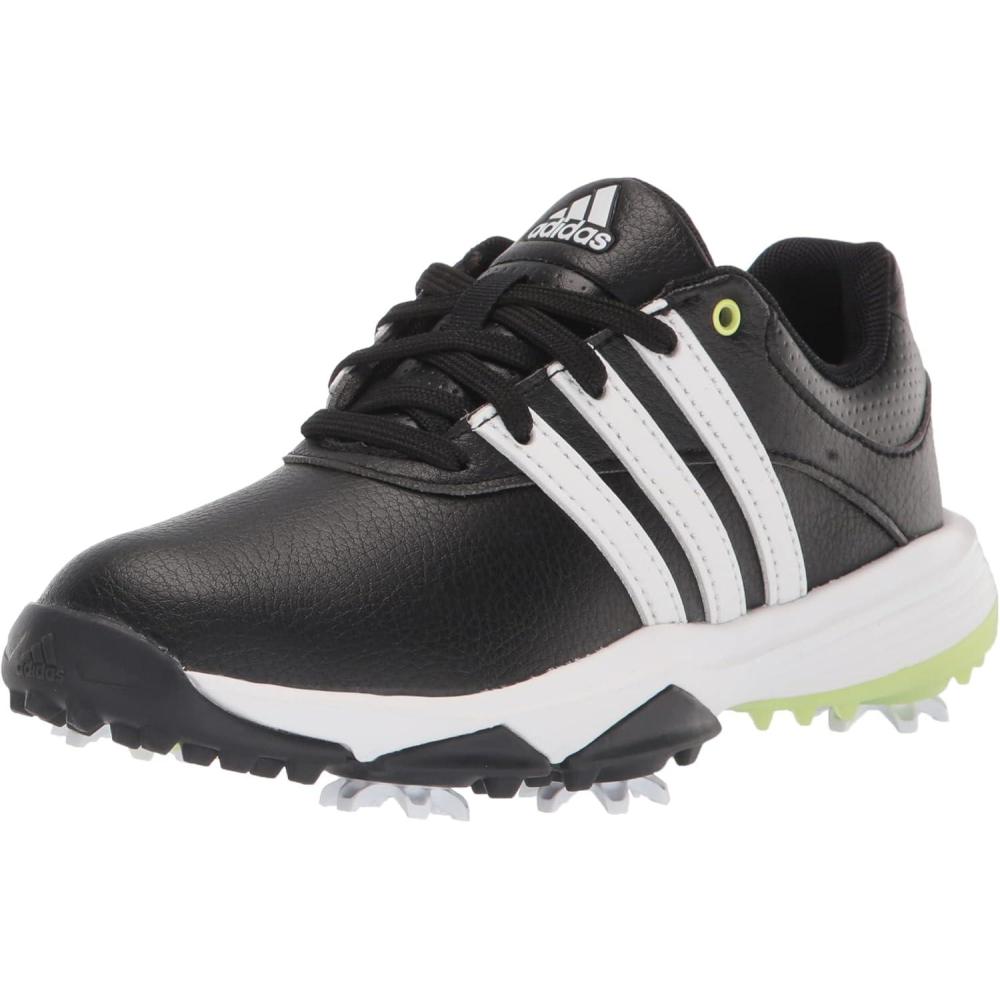 imageadidas UnisexChild Tour360 Little KidBig Kid Golf ShoeCore BlackFootwear WhitePulse Lime