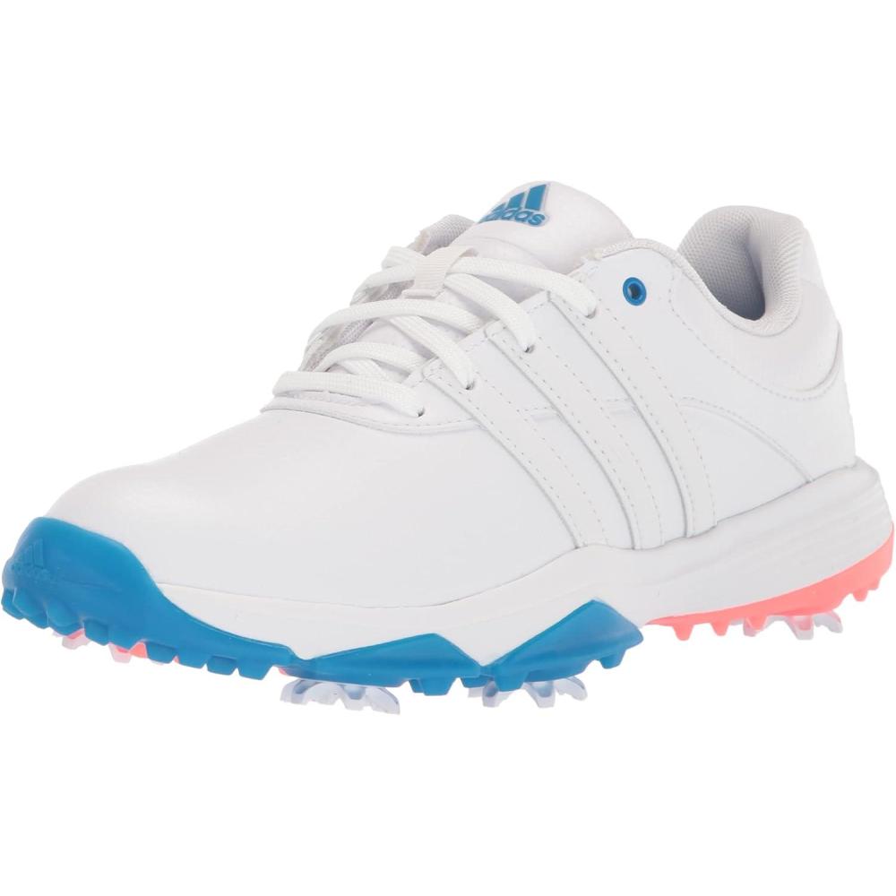 imageadidas UnisexChild Tour360 Little KidBig Kid Golf ShoeFootwear WhiteIron MetallicBlue Rush