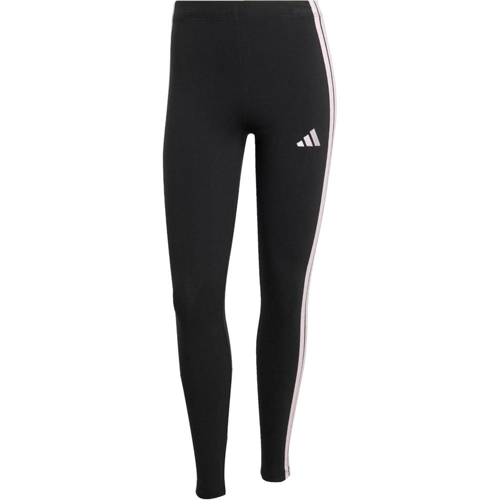 imageadidas Womens Essentials 3Stripes Cotton LeggingsBlackClear Pink