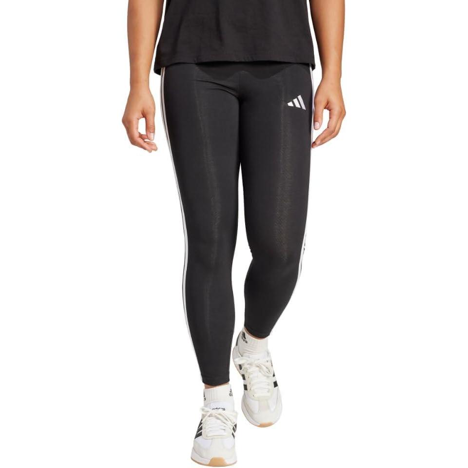 imageadidas Womens Essentials 3Stripes Cotton LeggingsBlackWhite
