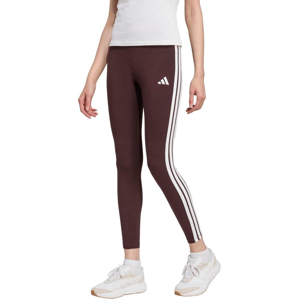 imageadidas Womens Essentials 3Stripes Cotton LeggingsShadow BrownWhite
