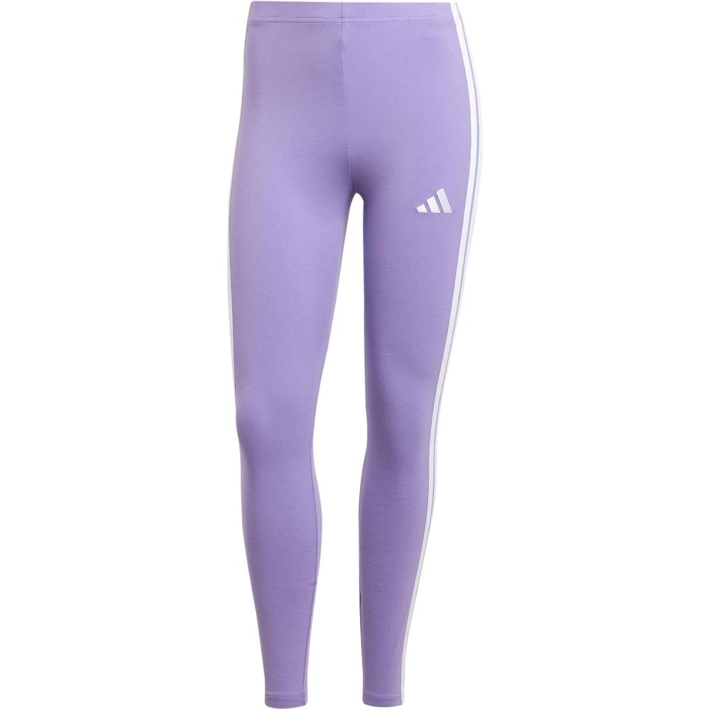 imageadidas Womens Essentials 3Stripes Cotton LeggingsViolet FusionWhite
