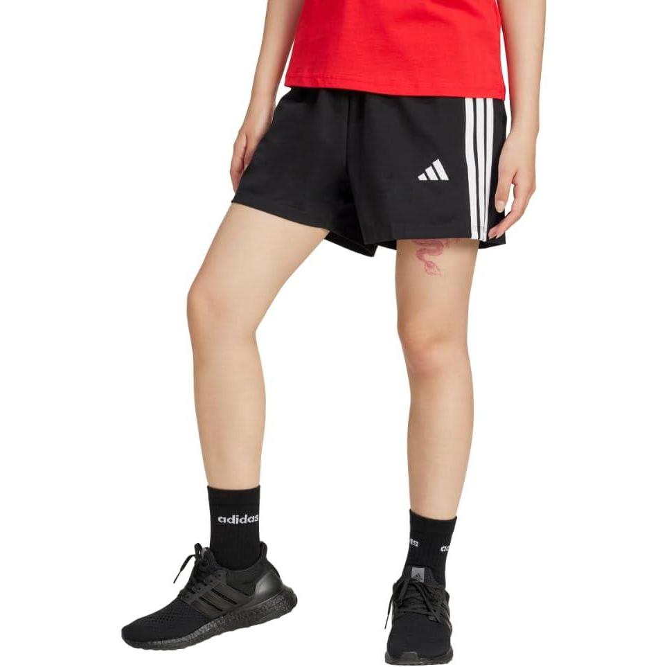 imageadidas Womens Essentials 3Stripes Cotton ShortsBlackWhite