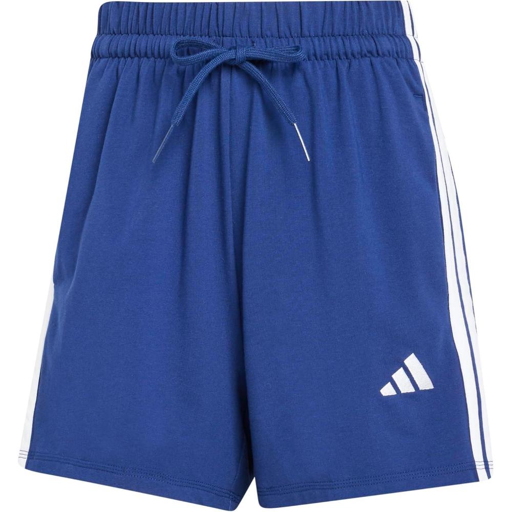 imageadidas Womens Essentials 3Stripes Cotton ShortsDark BlueWhite