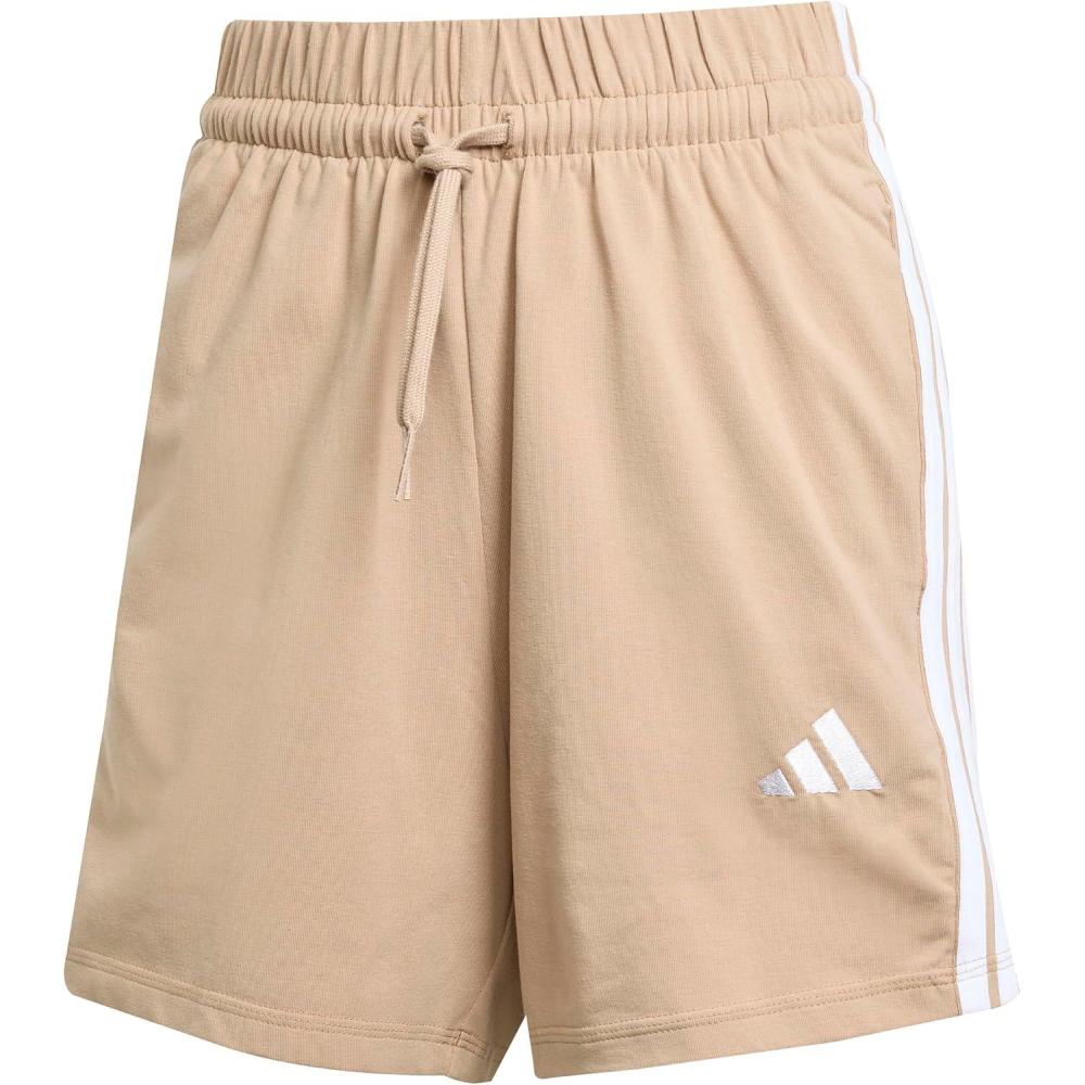 imageadidas Womens Essentials 3Stripes Cotton ShortsWarm SandstoneWhite