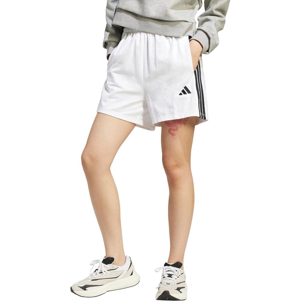 imageadidas Womens Essentials 3Stripes Cotton ShortsWhiteBlack