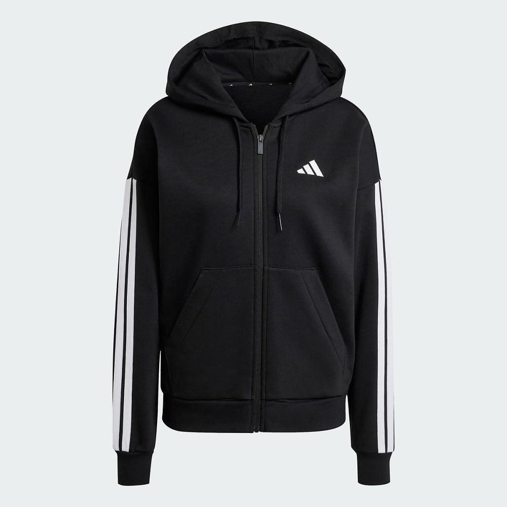 imageadidas Womens Essentials 3Stripes Fleece FullZip HoodieBlackWhite