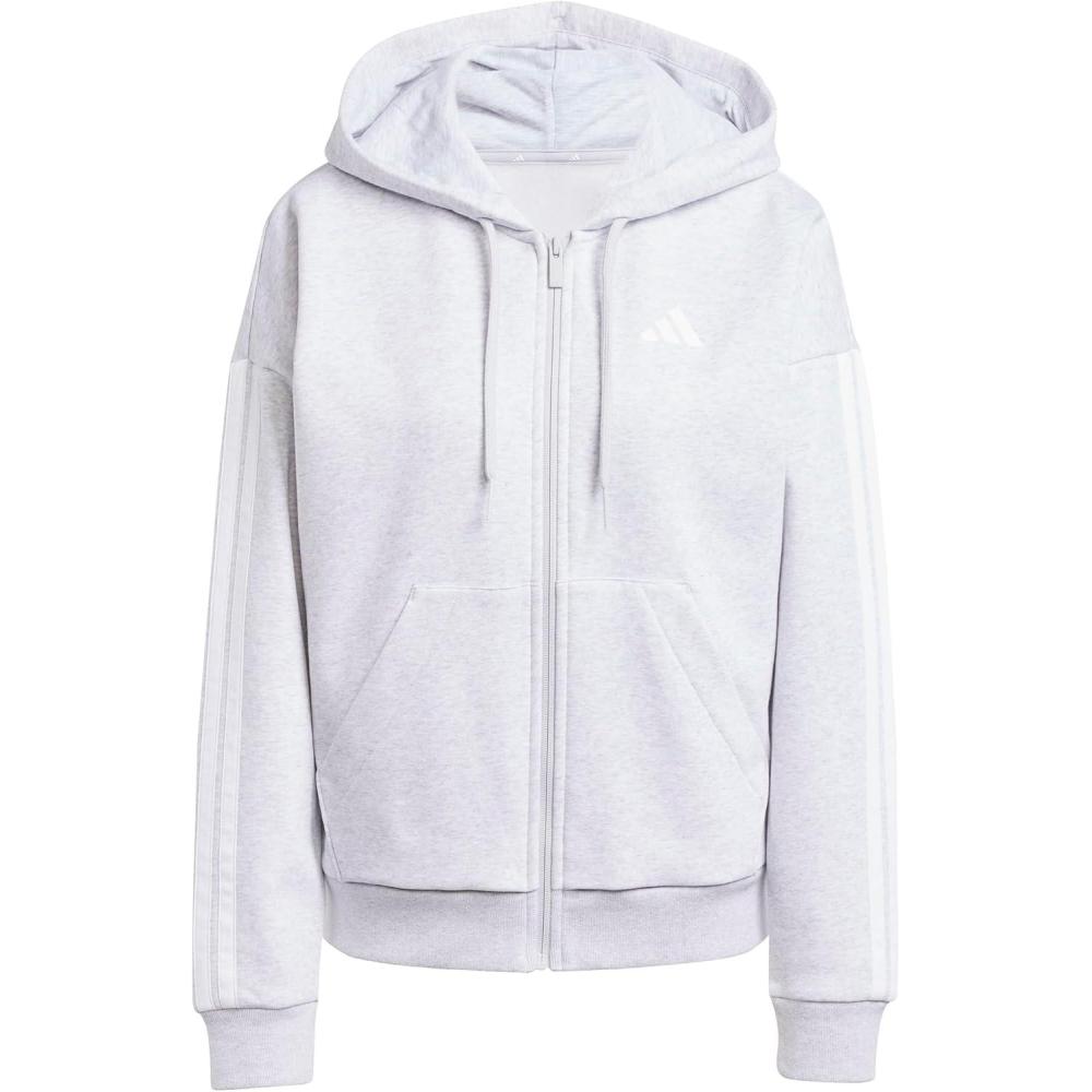 imageadidas Womens Essentials 3Stripes Fleece FullZip HoodieLight Grey HeatherWhite