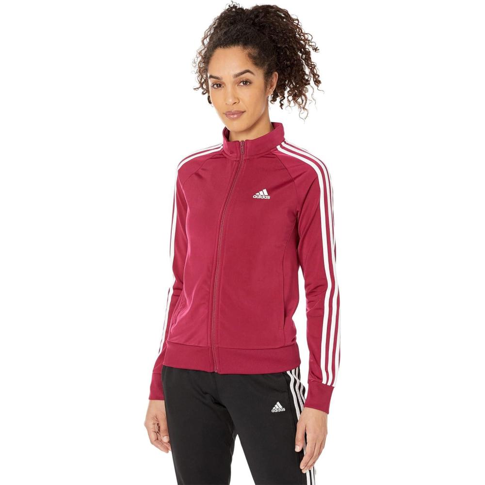 imageadidas Womens Essentials WarmUp Slim 3Stripes Track JacketLegacy BurgundyWhite
