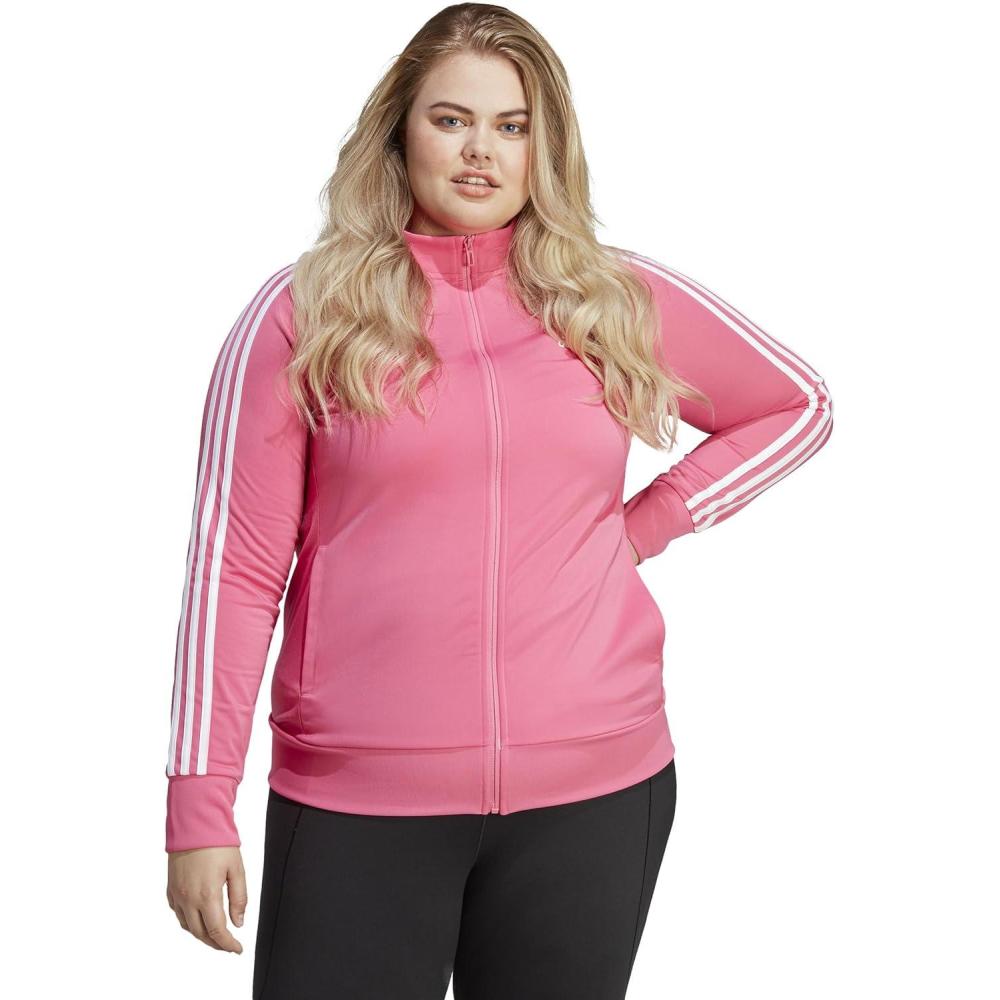 imageadidas Womens Essentials WarmUp Slim 3Stripes Track JacketPulse MagentaWhite