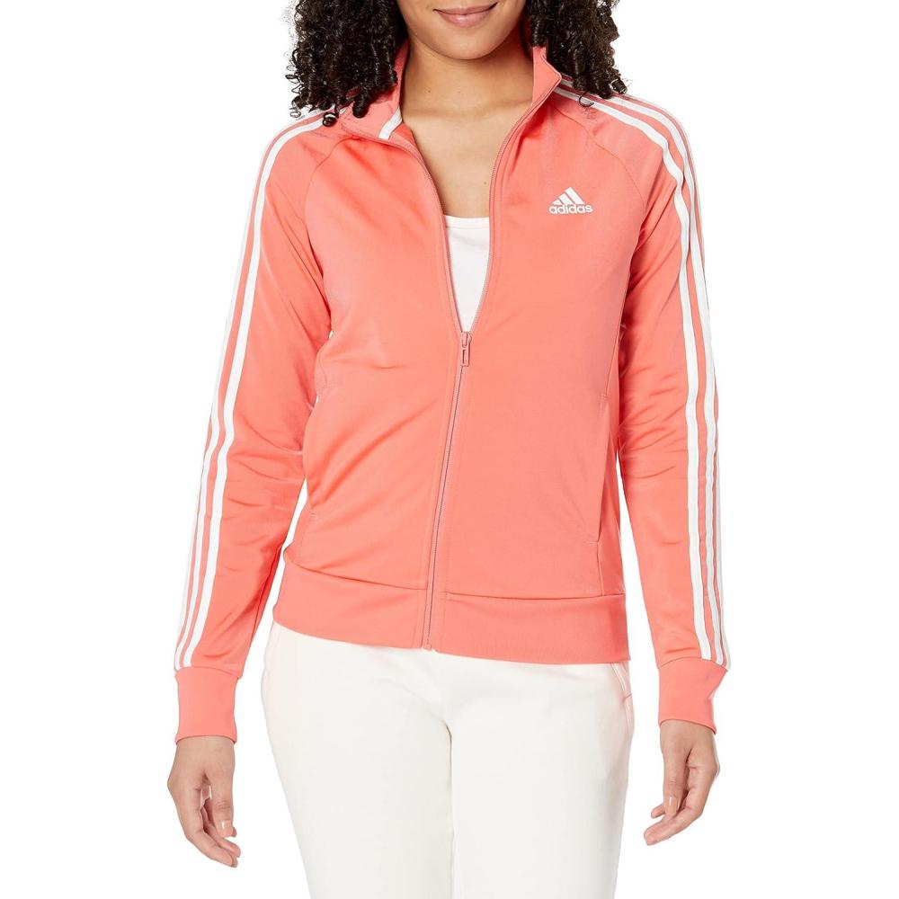 imageadidas Womens Essentials WarmUp Slim 3Stripes Track JacketSemi TurboWhite