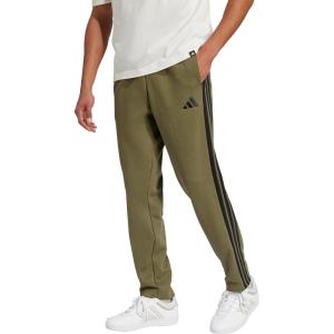 adidas Originals Men’s Essentials 3-Stripes Fleece Open Hem Pants(Olive Strata/Black)