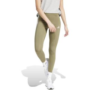 adidas Womens Essentials 3-Stripes Cotton Leggings(Olive Strata/White)