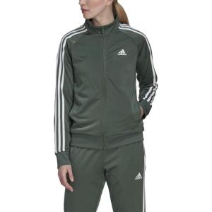 adidas Women’s Essentials Warm-Up Slim 3-Stripes Track Jacket(Green Oxide/White)
