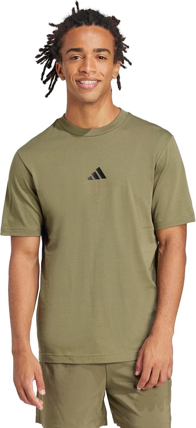 imageadidas Originals Mens Essentials Small Logo Single Jersey TShirtOlive StrataBlack