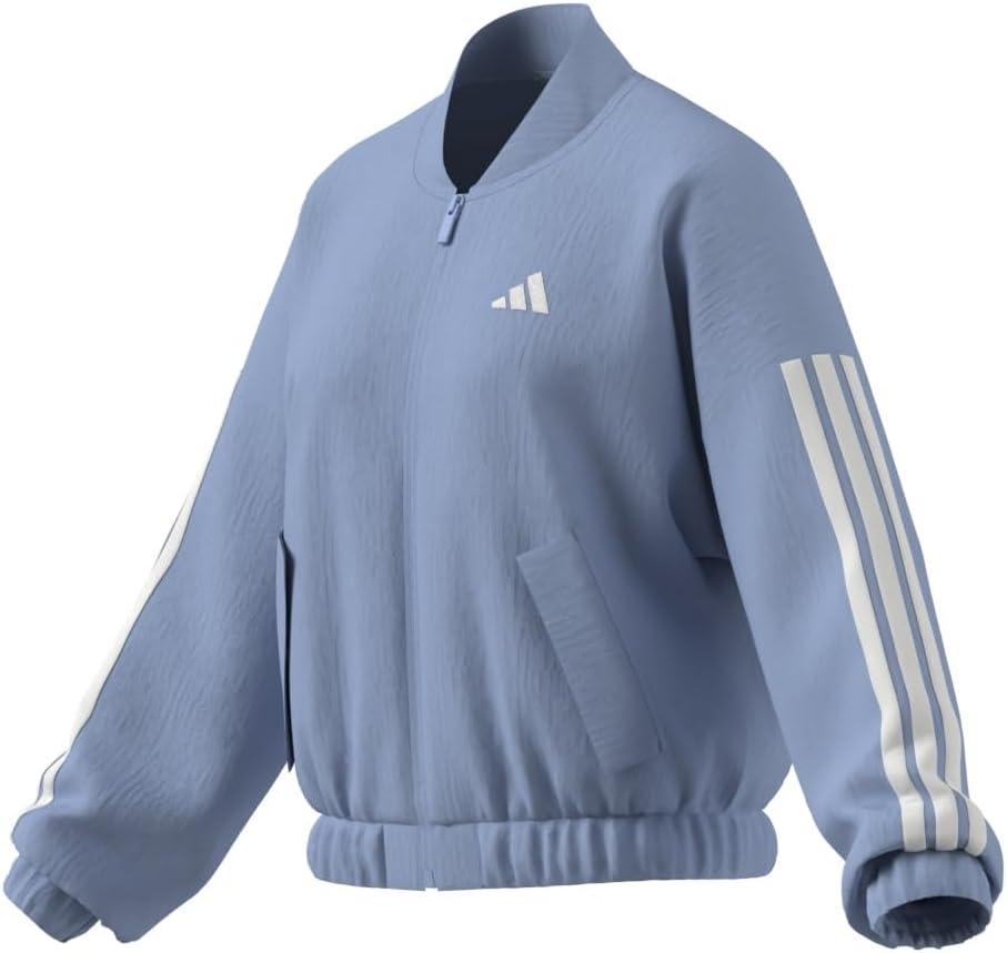 imageadidas Womens Essentials 3Stripes Woven Bomber JacketBlueWhite
