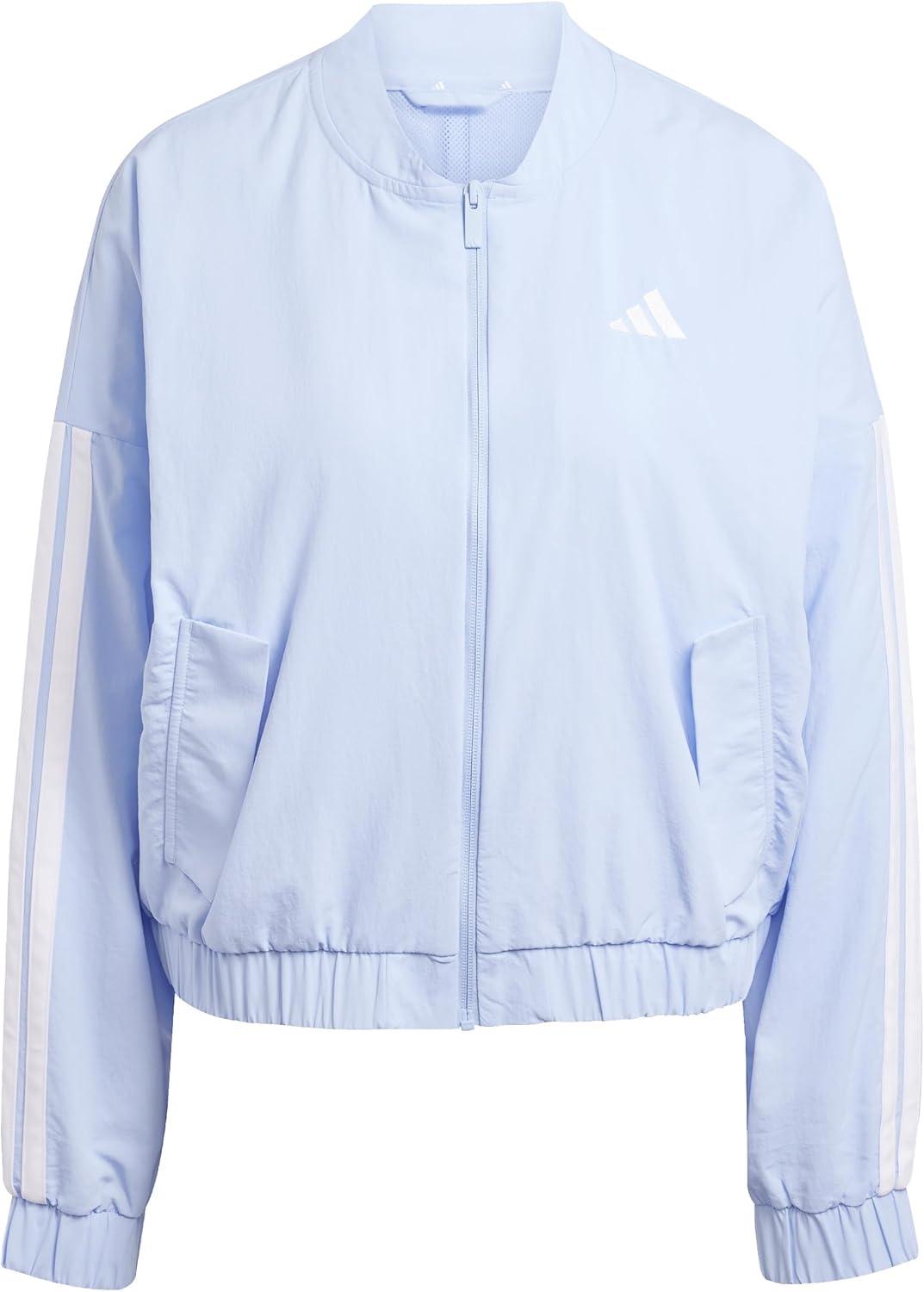 imageadidas Womens Essentials 3Stripes Woven Bomber JacketBlueWhite