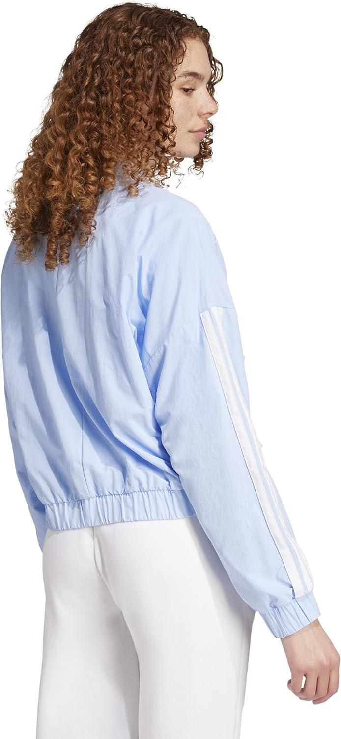 imageadidas Womens Essentials 3Stripes Woven Bomber JacketBlueWhite