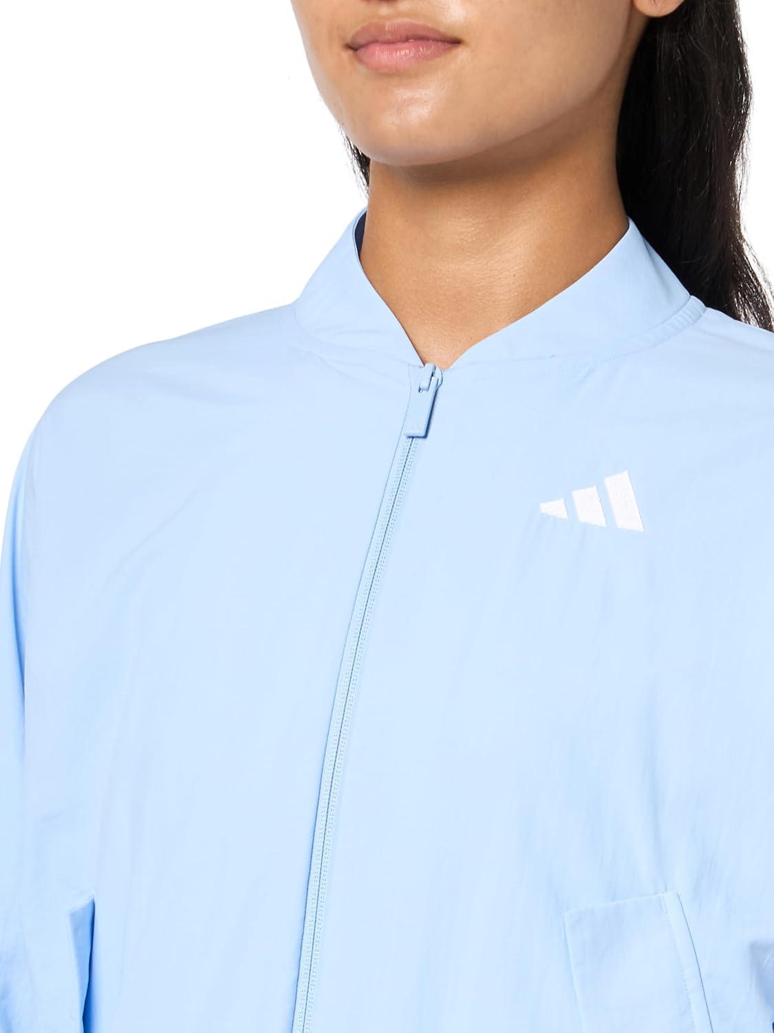 imageadidas Womens Essentials 3Stripes Woven Bomber JacketBlueWhite