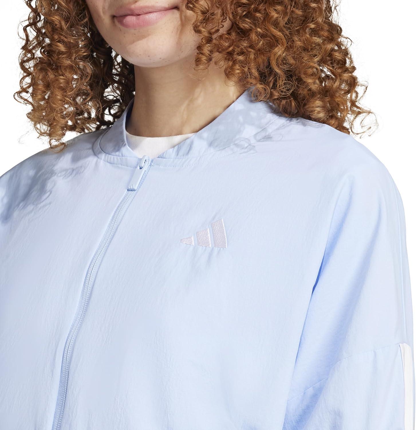 imageadidas Womens Essentials 3Stripes Woven Bomber JacketBlueWhite