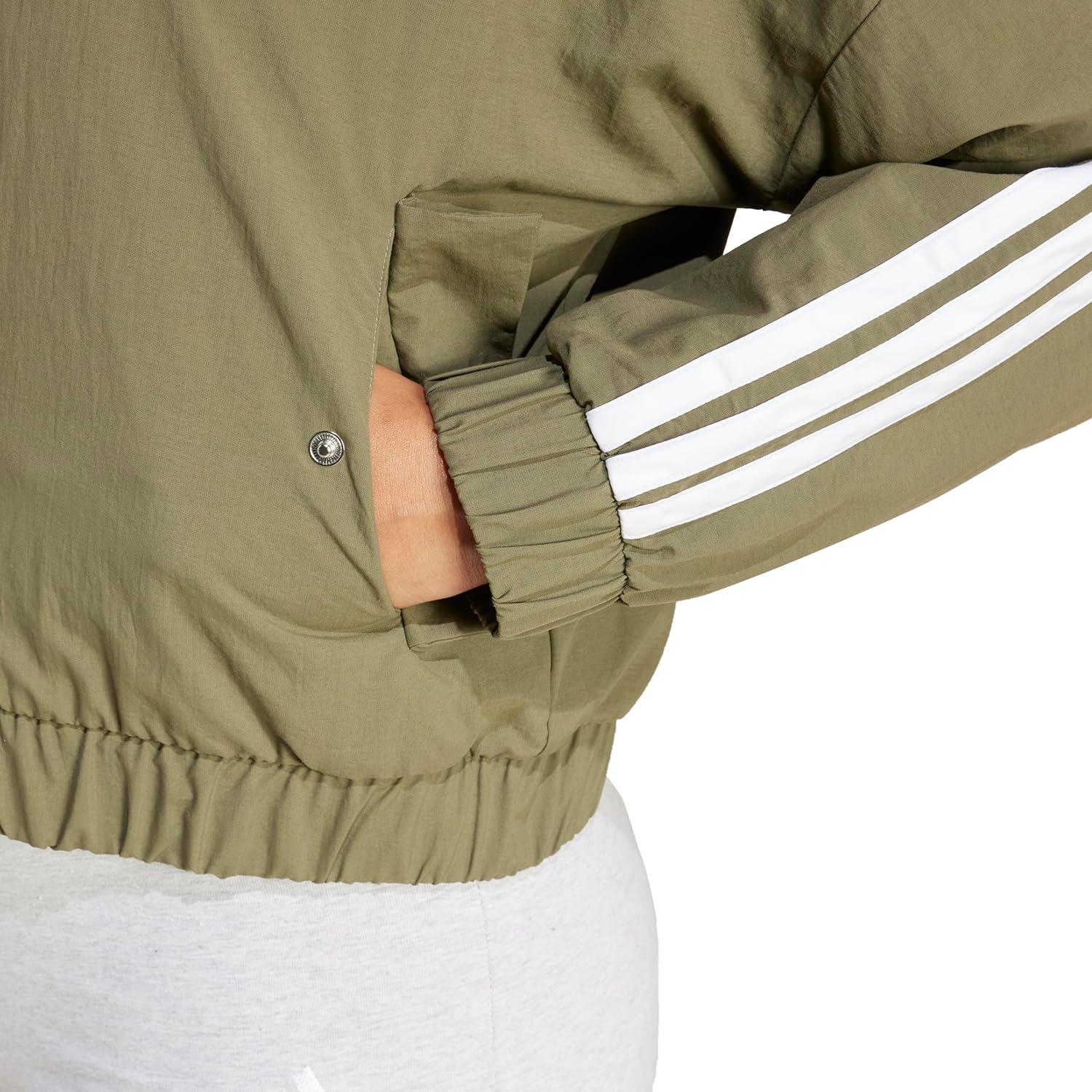 imageadidas Womens Essentials 3Stripes Woven Bomber JacketOlive StrataWhite