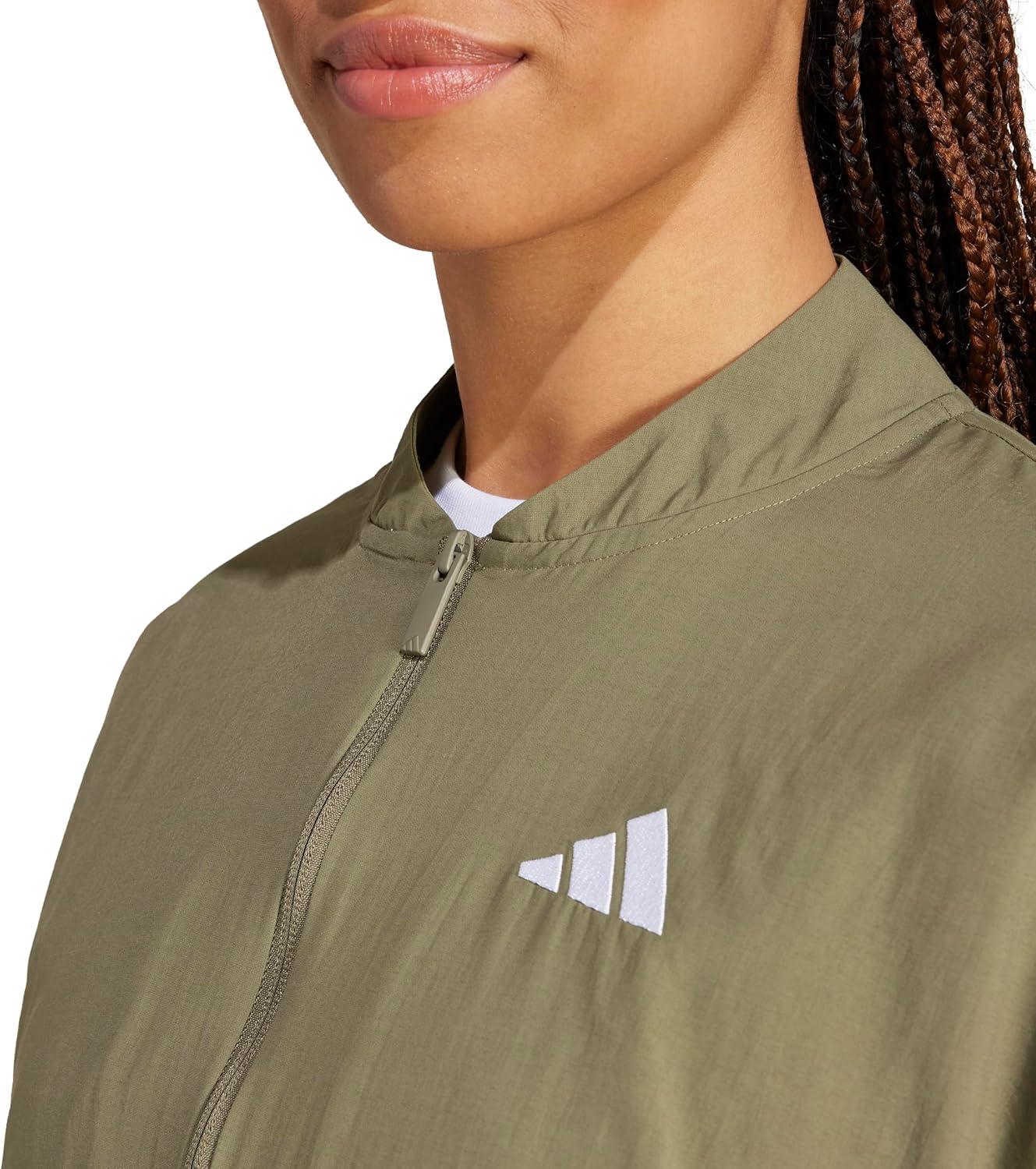 imageadidas Womens Essentials 3Stripes Woven Bomber JacketOlive StrataWhite