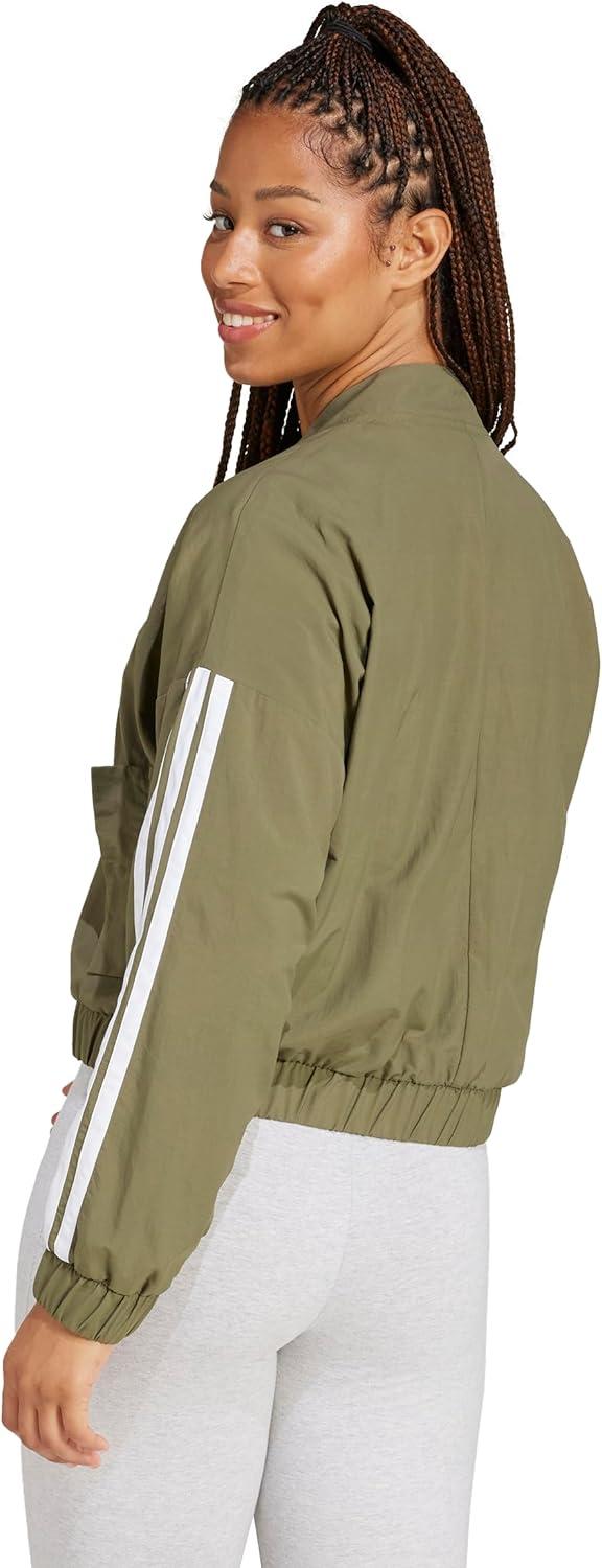 imageadidas Womens Essentials 3Stripes Woven Bomber JacketOlive StrataWhite