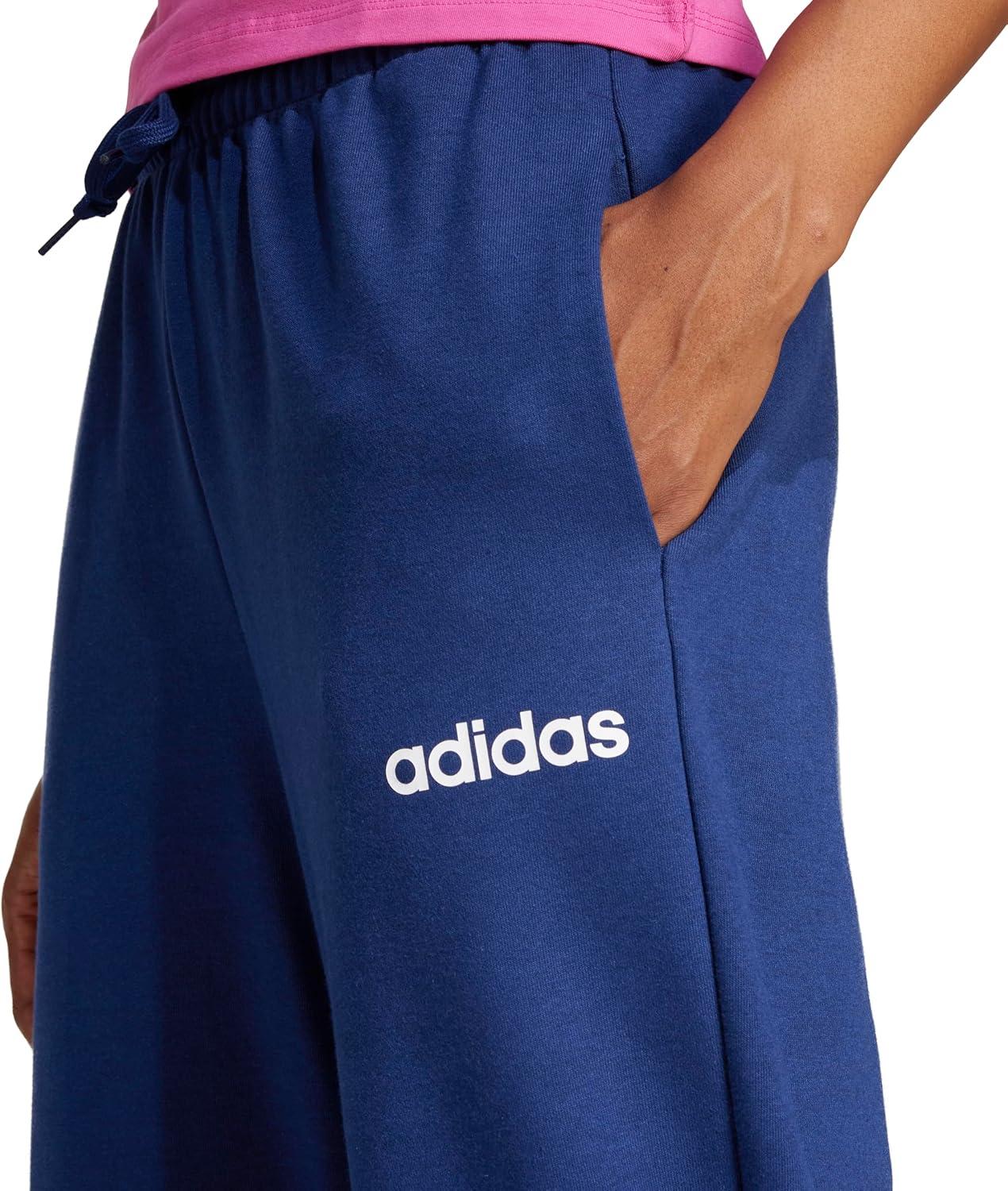 imageadidas Womens Essentials Linear French Terry Cuffed PantsDark BlueWhite