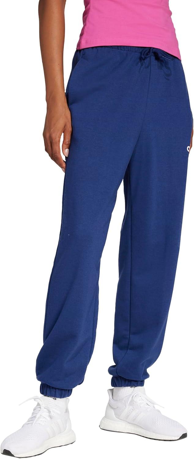 imageadidas Womens Essentials Linear French Terry Cuffed PantsDark BlueWhite