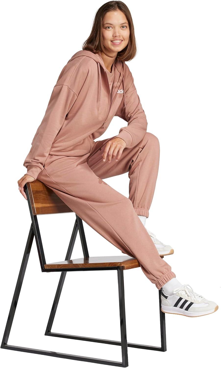 imageadidas Womens Essentials Linear French Terry Cuffed PantsWarm ClayWhite