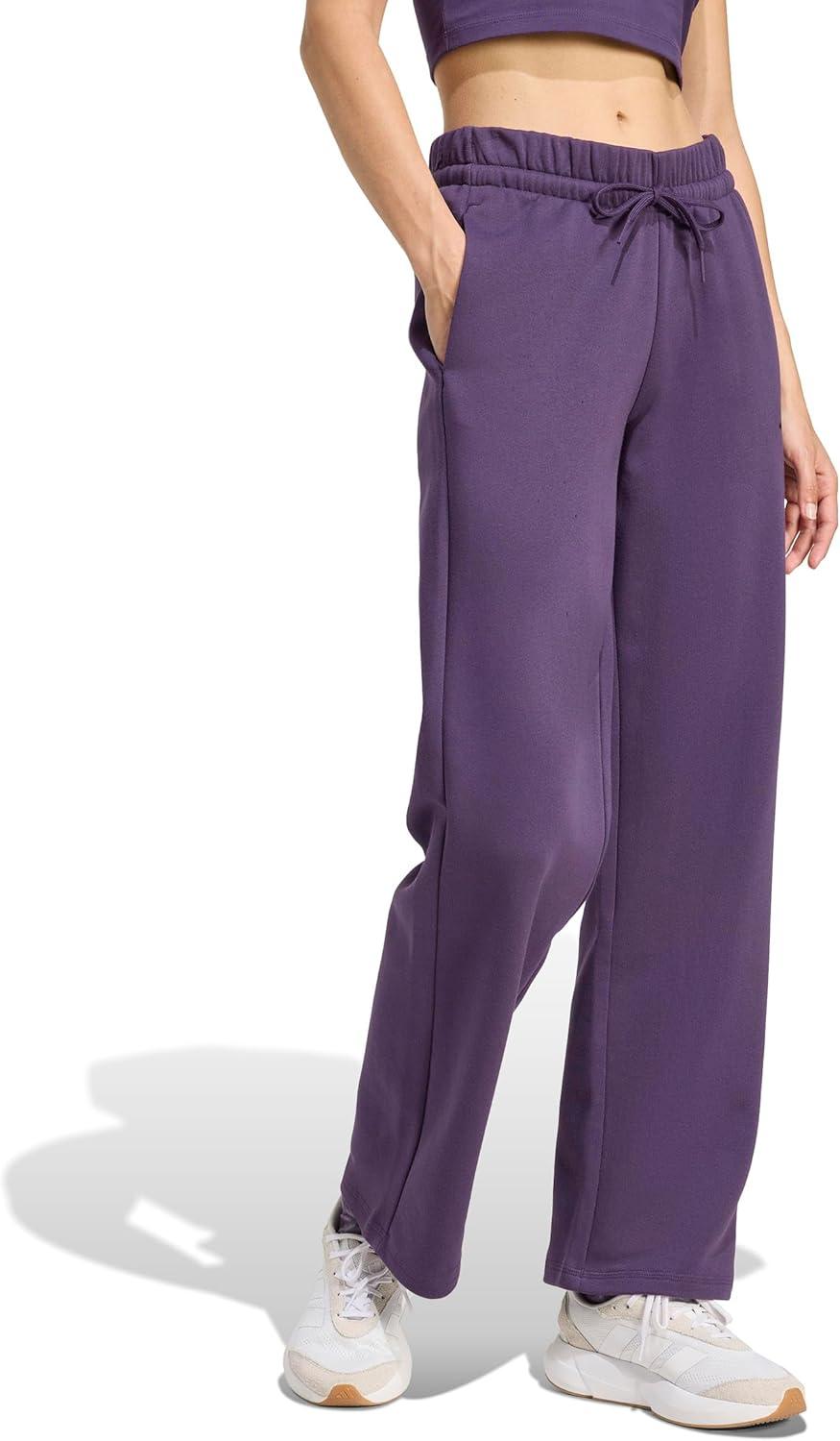 imageadidas Womens Essentials Small Logo Feel Cozy Open Hem PantsAurora PlumBlack