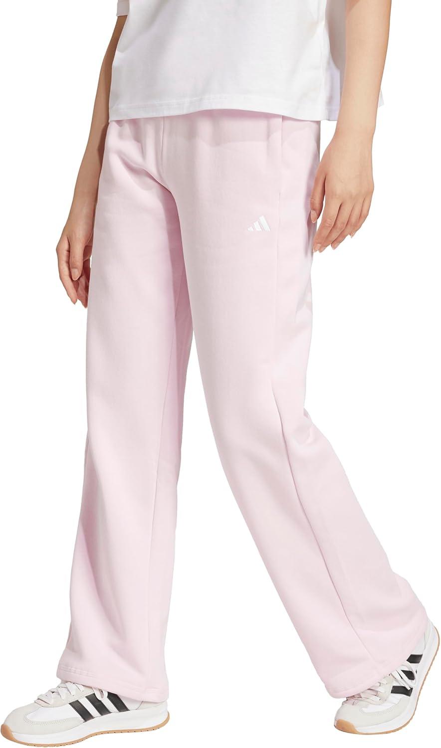 imageadidas Womens Essentials Small Logo Feel Cozy Open Hem PantsClear PinkWhite