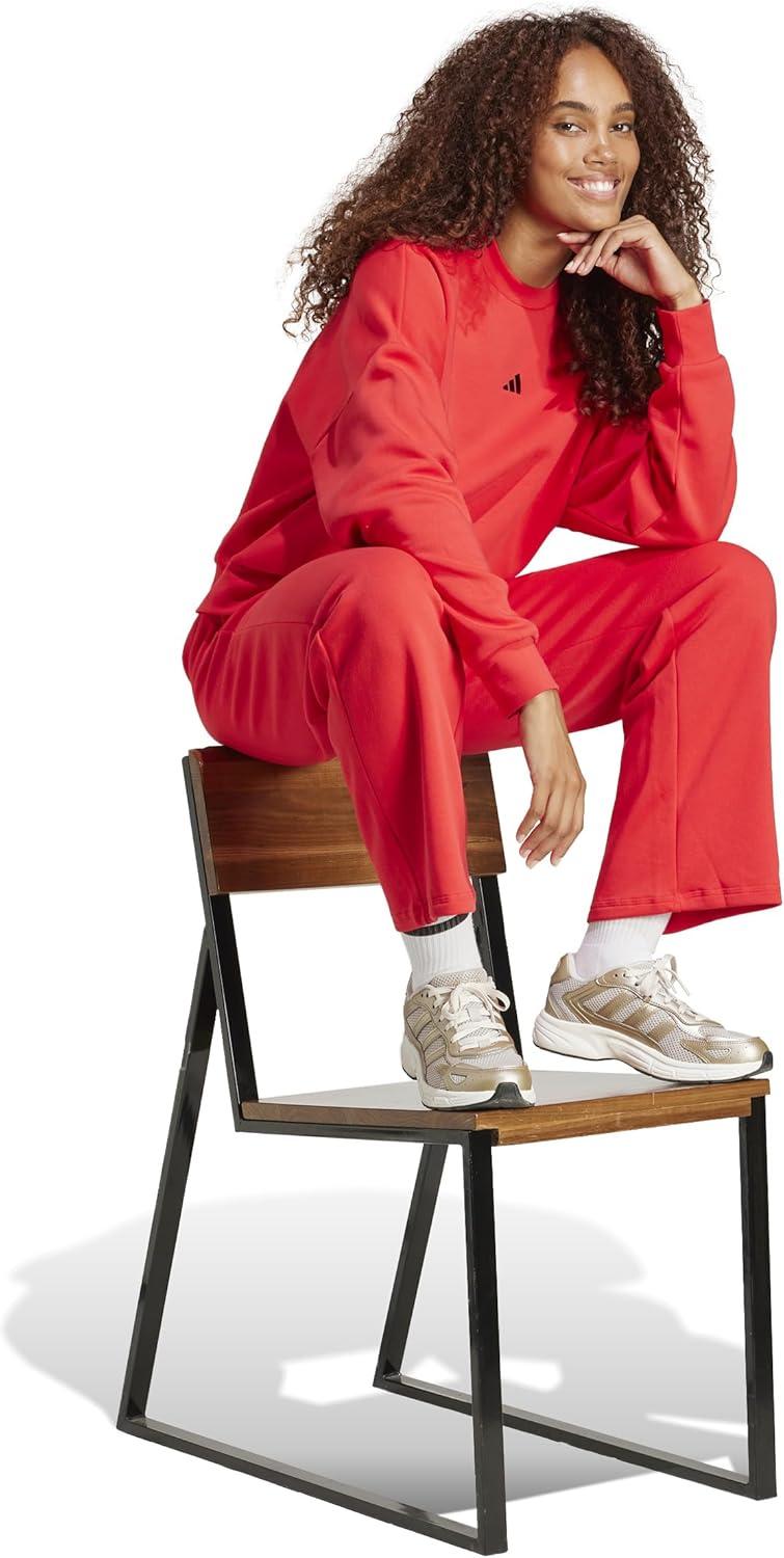 imageadidas Womens Essentials Small Logo Feel Cozy Open Hem PantsPure RubyBlack