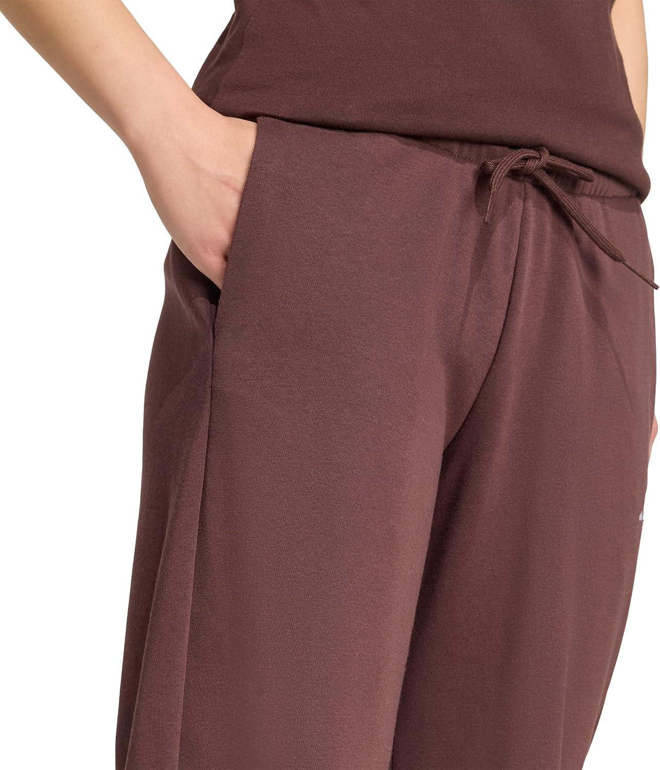 imageadidas Womens Essentials Small Logo Feel Cozy Open Hem PantsShadow BrownWhite