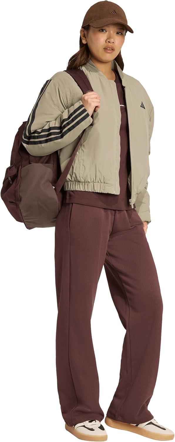 imageadidas Womens Essentials Small Logo Feel Cozy Open Hem PantsShadow BrownWhite