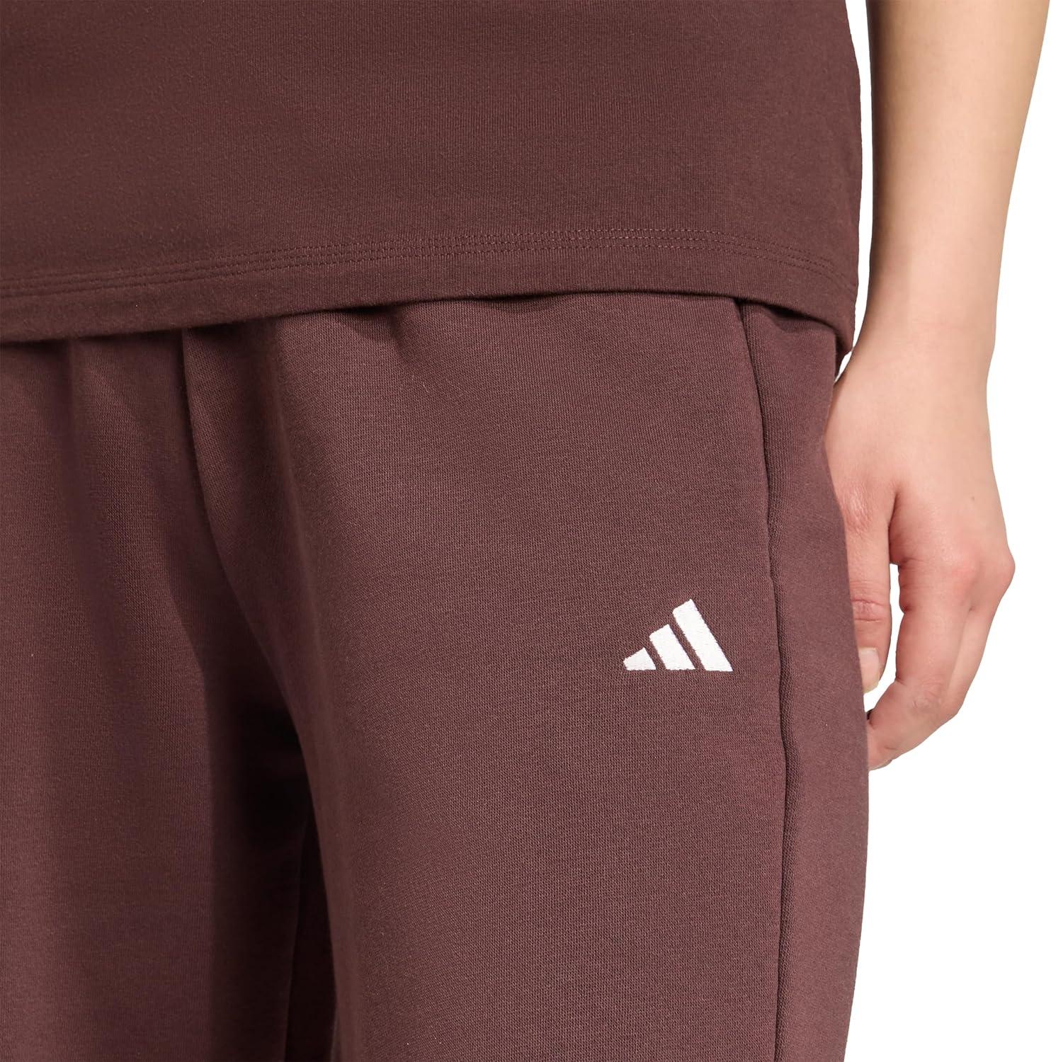 imageadidas Womens Essentials Small Logo Feel Cozy Open Hem PantsShadow BrownWhite