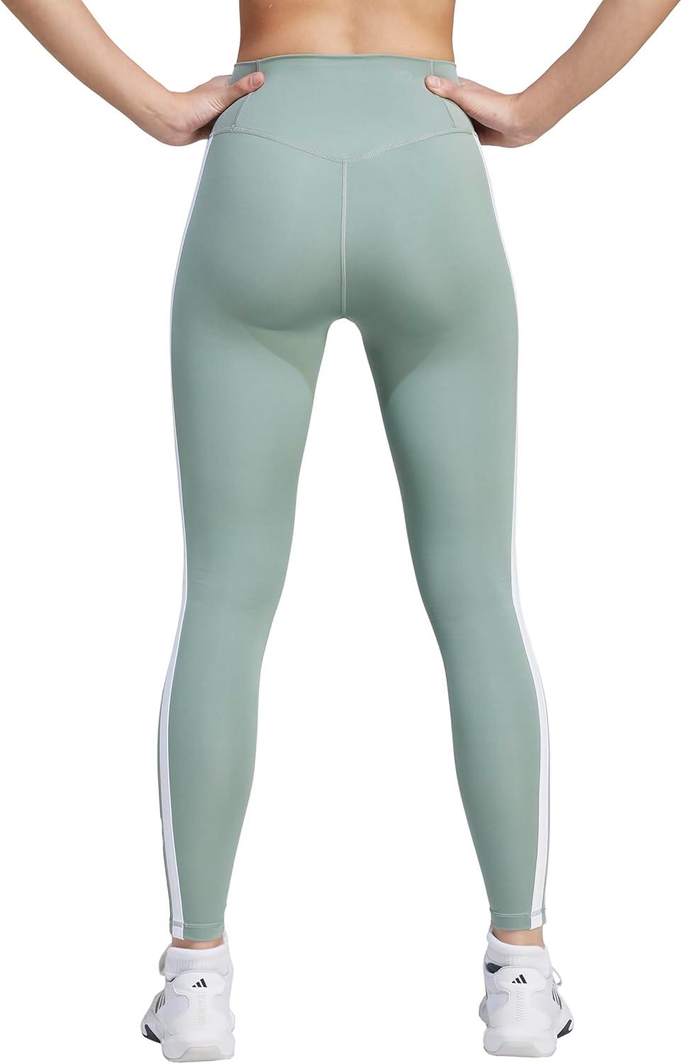 imageadidas Womens Optime Essentials 3Stripes 78 Training LeggingsSilver GreenWhite